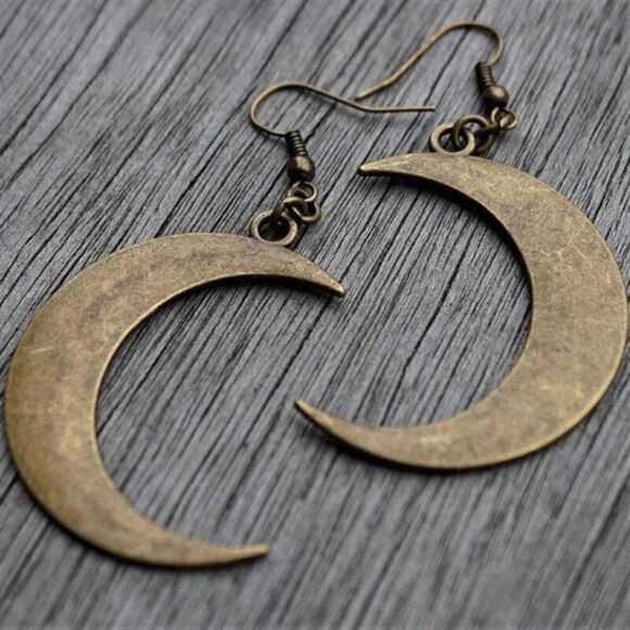 🌙 Brushed Brass Crescent Moon Dangle Earrings 🌙 - Picture 1 of 7